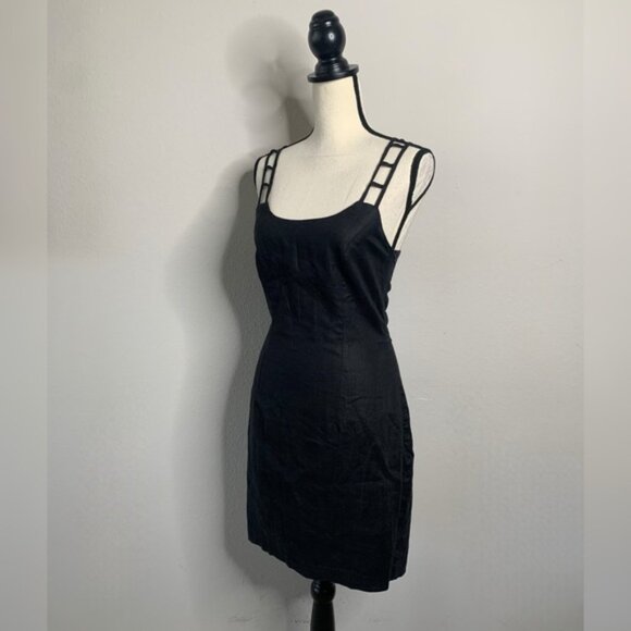 Andrea Polizzi for Rex Lester Black Linen Strappy Cutout Crisscross Mini Dress - Picture 4 of 13